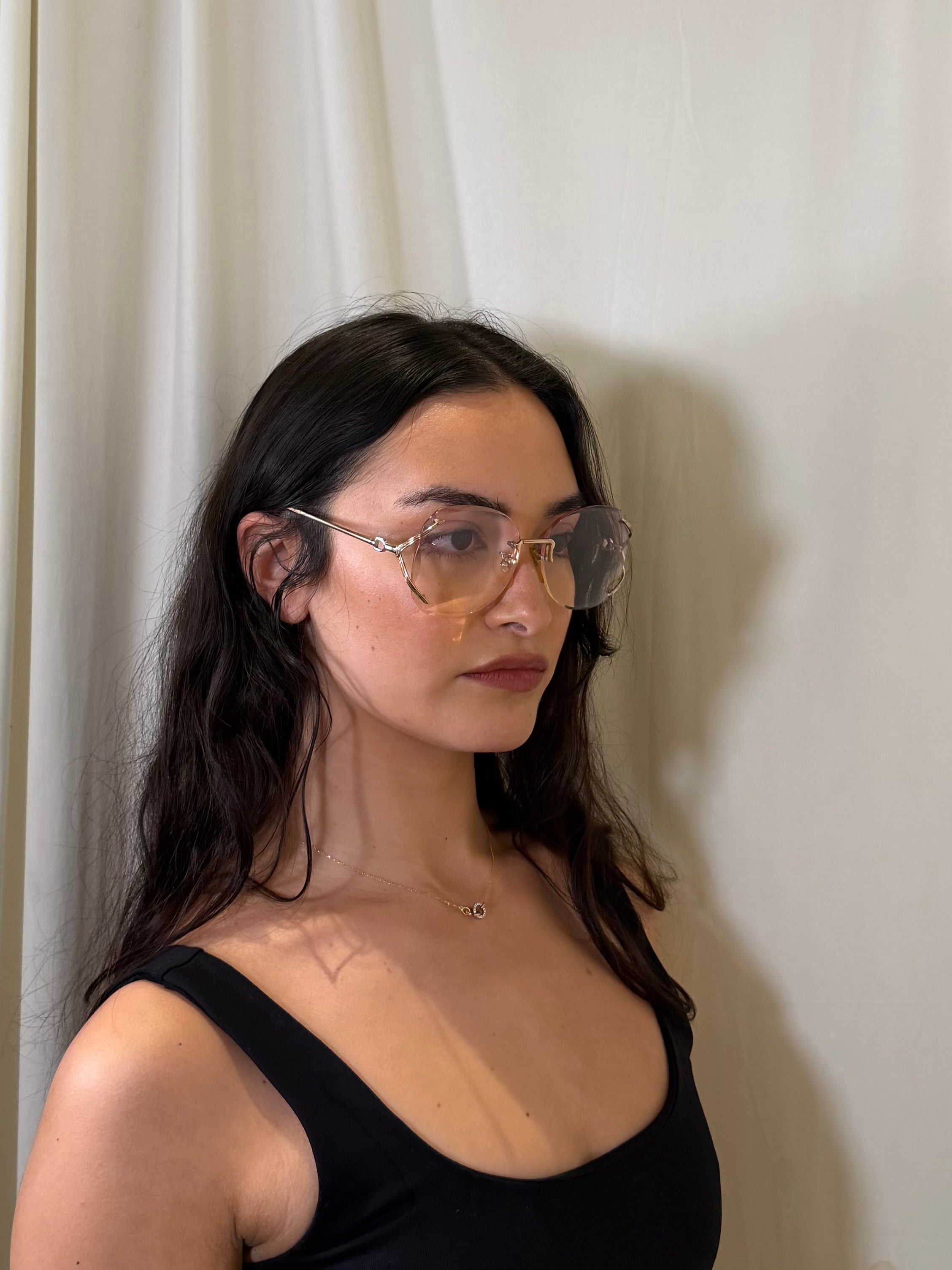 Vintage YSL Amber/Rose Colored Rimless Sunglasses