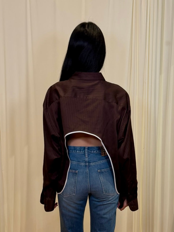 Frida Reworked Button Up ‘Striped Dark Brown’