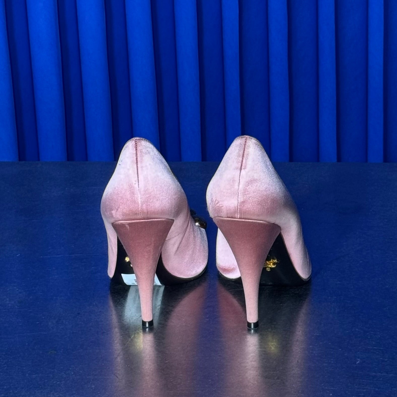 PRADA SATIN STUDDED PUMPS