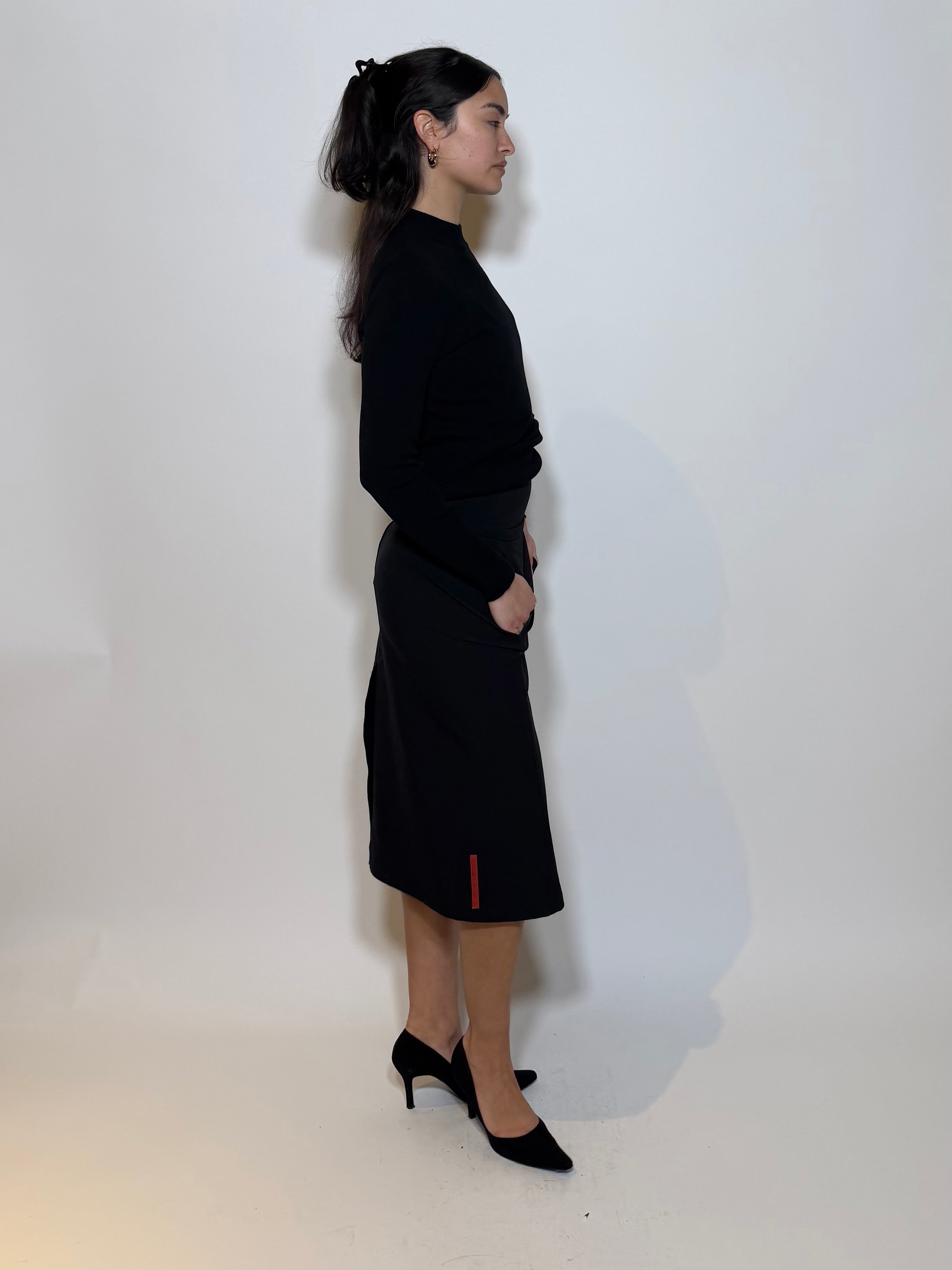 00s Prada Linea Rossa pocket Nylon Midi Skirt