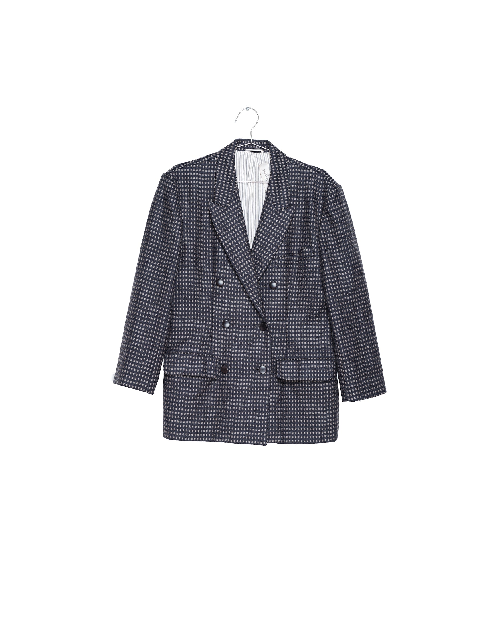 Houndstooth Wool Double-Breasted Blazer