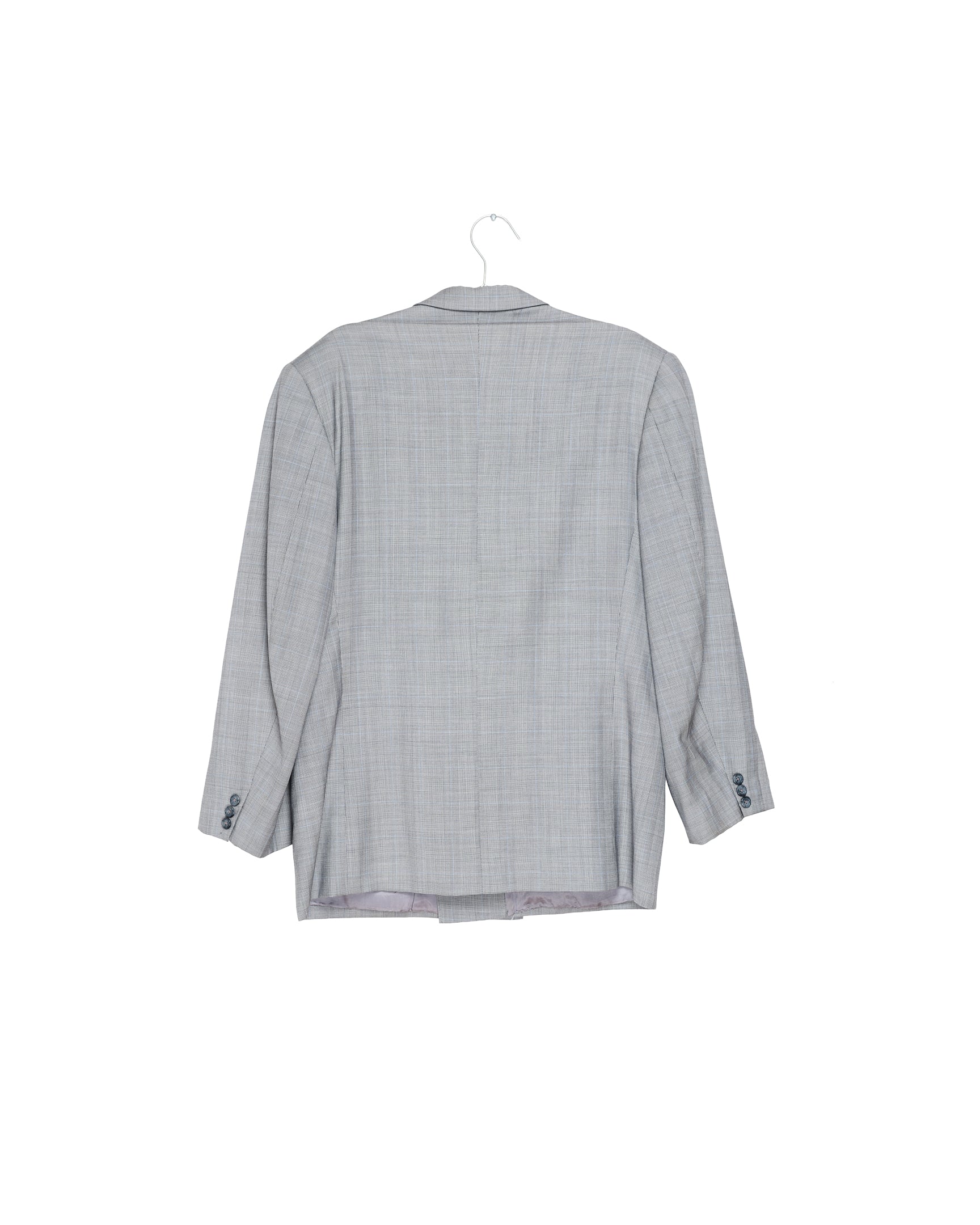 Grey Windowpane Check Double-Breasted Blazer