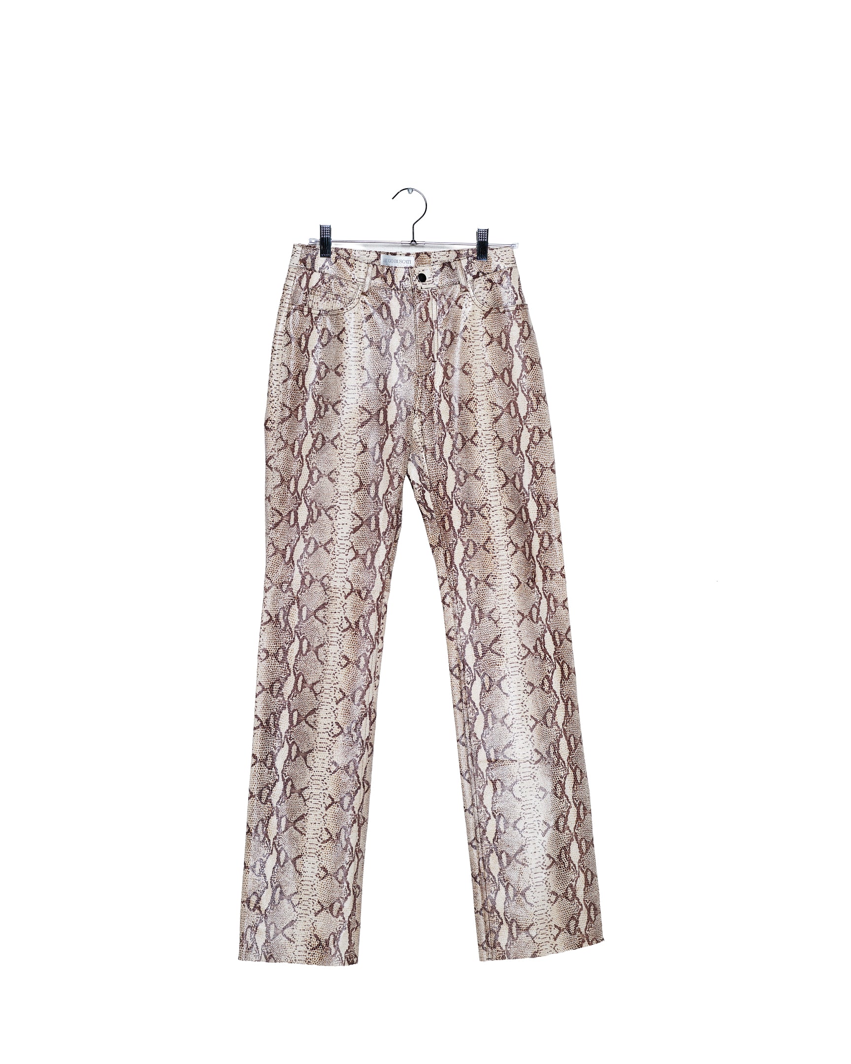 Vintage Coated Python-Print Skinny Trousers
