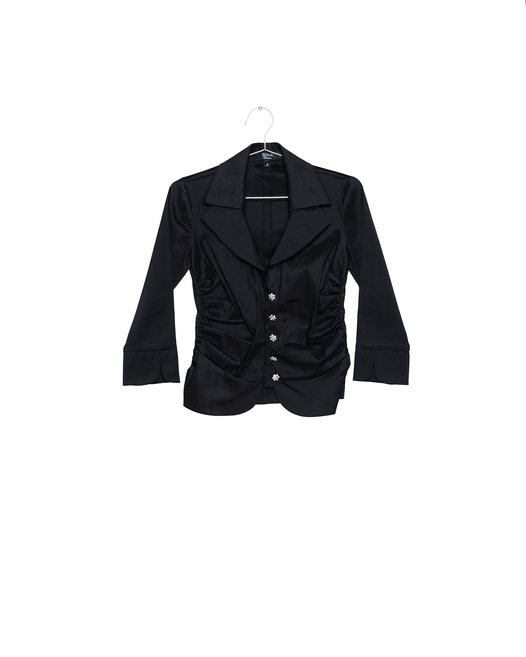 Noir Button-Front Ruched Jersey Blouse