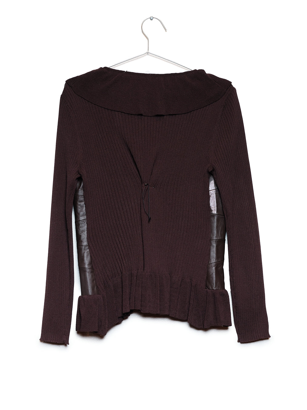 Brown Ruffle Leather Cardigan