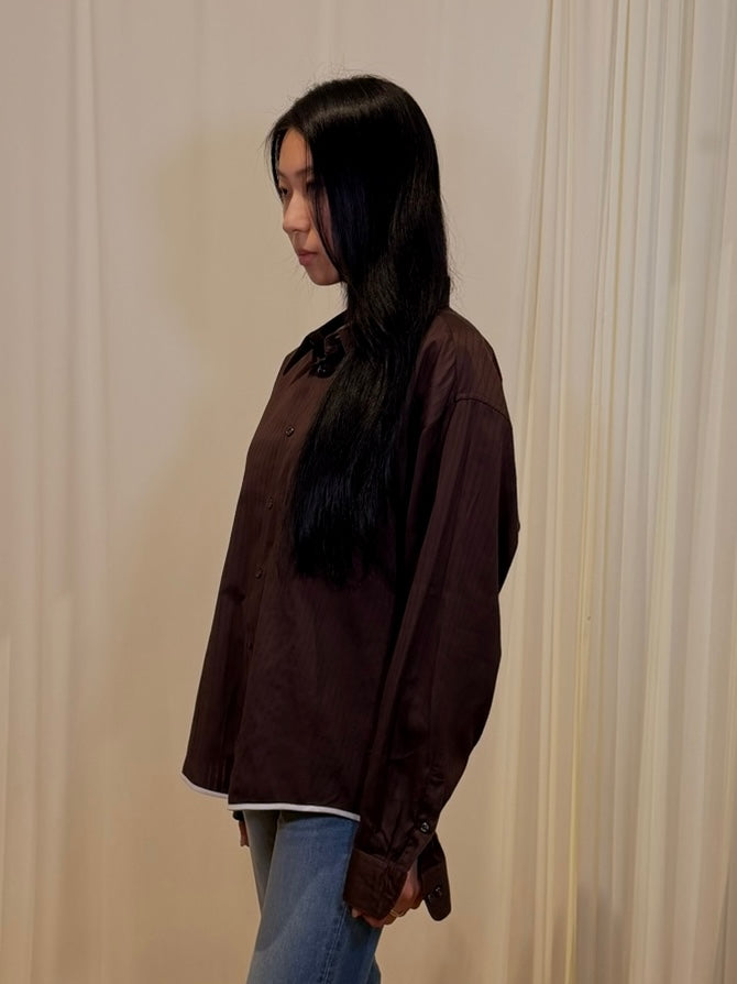 Frida Reworked Button Up ‘Striped Dark Brown’