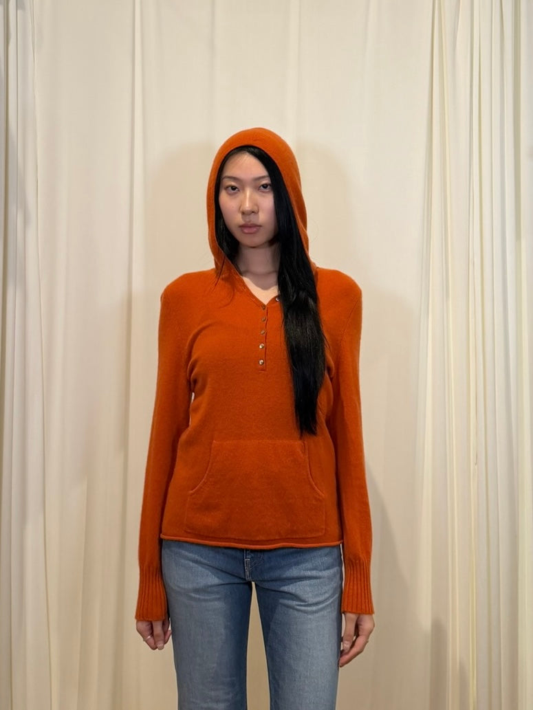 Vertical Design Orange Cashmere Sweater Hoodie