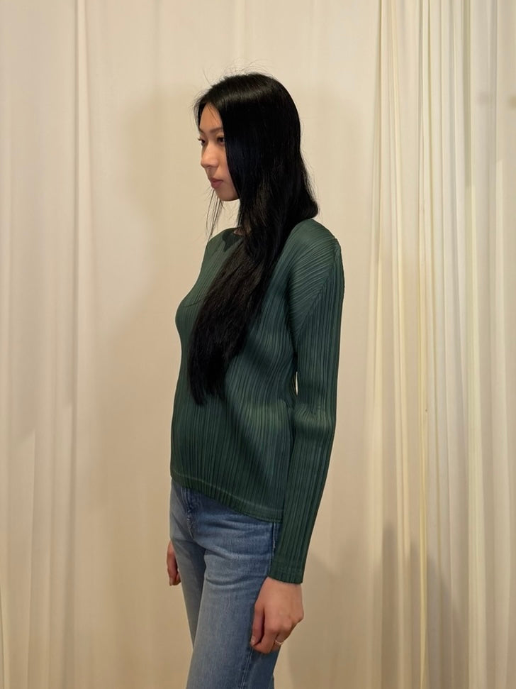 Pleats Please Issey Miyake L/S Crewneck Top ‘Green’