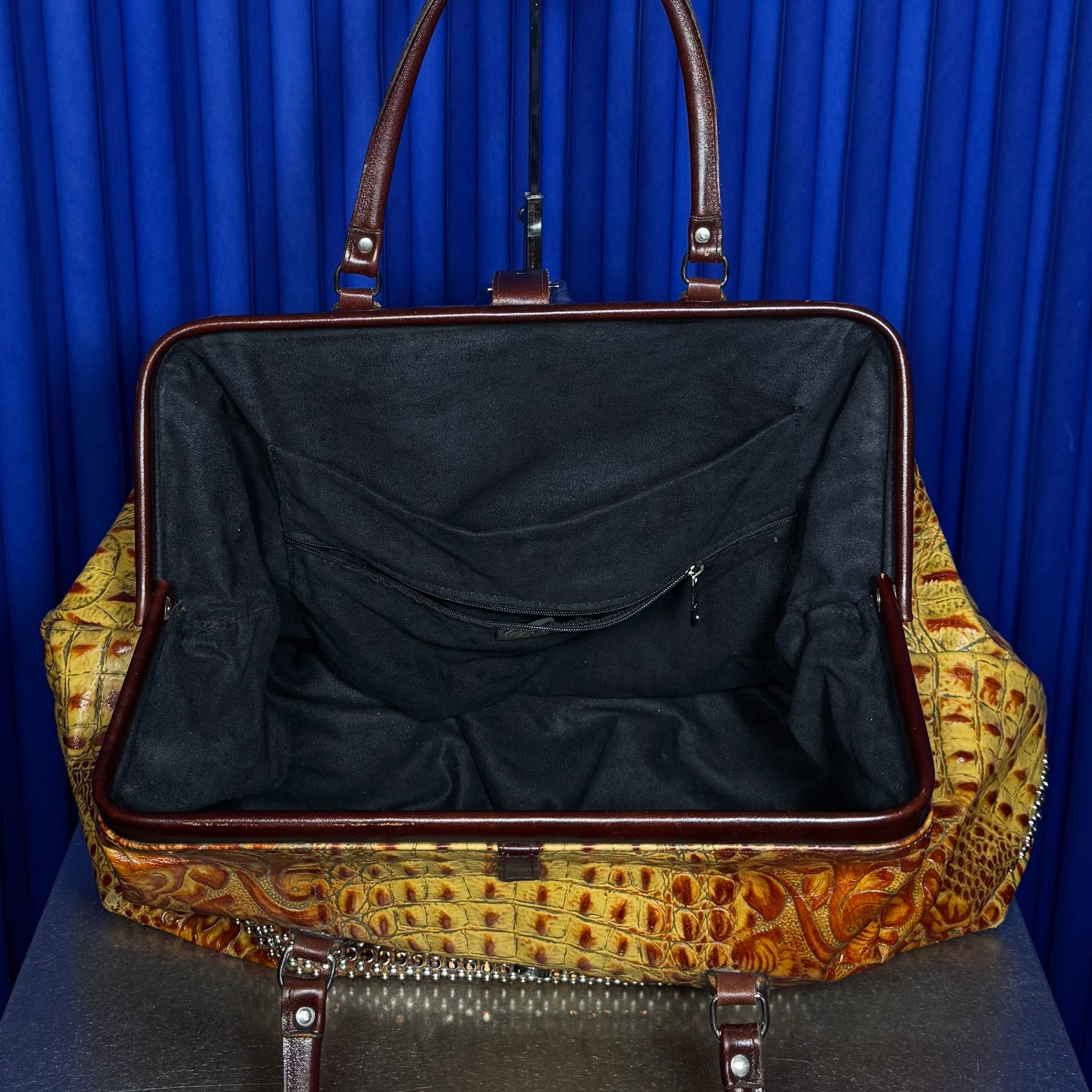 Raviani croc embossed floral leather Duffle