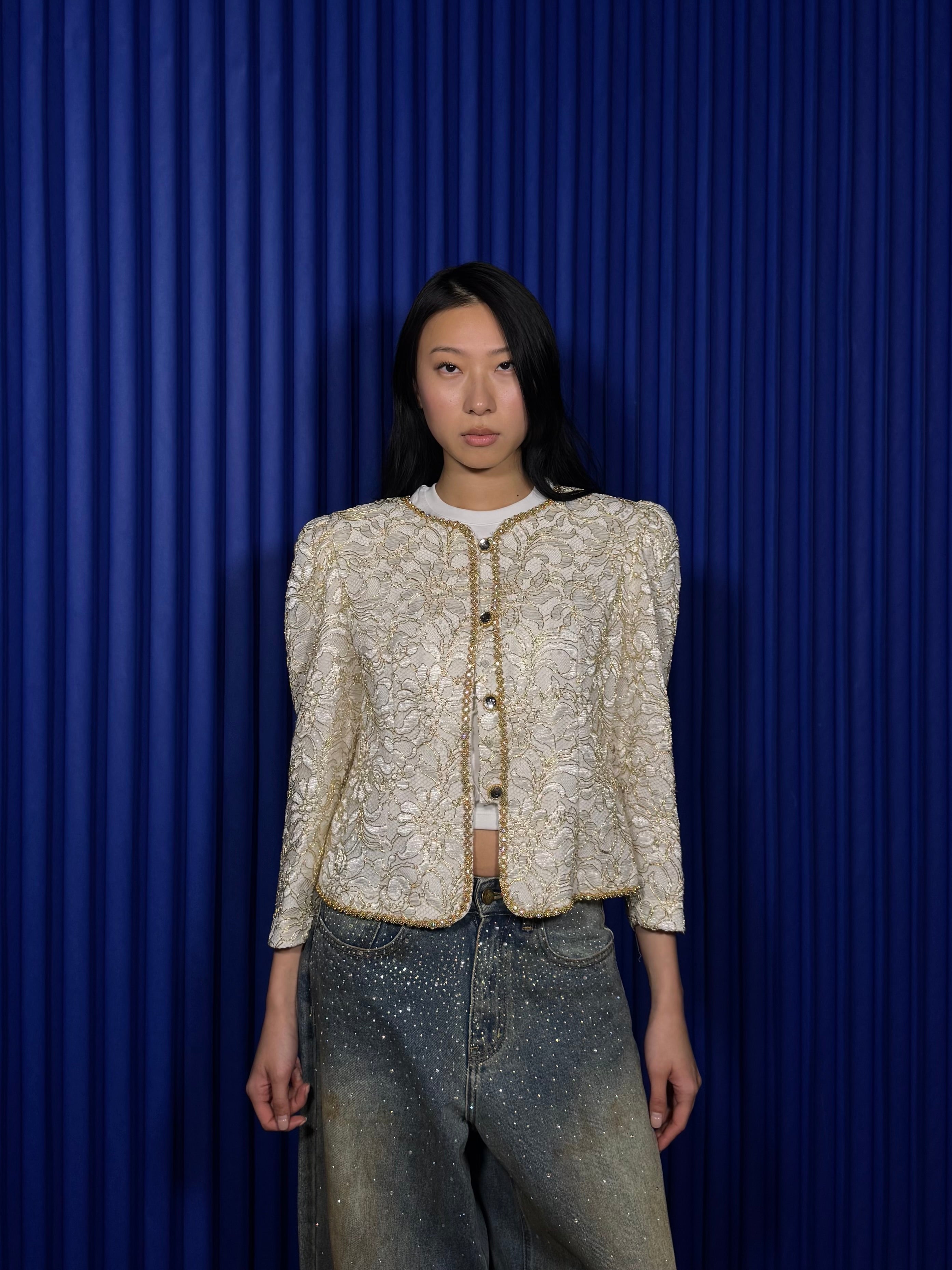 Vintage Givenchy Lace/Beaded Evening jacket ‘White & Gold’
