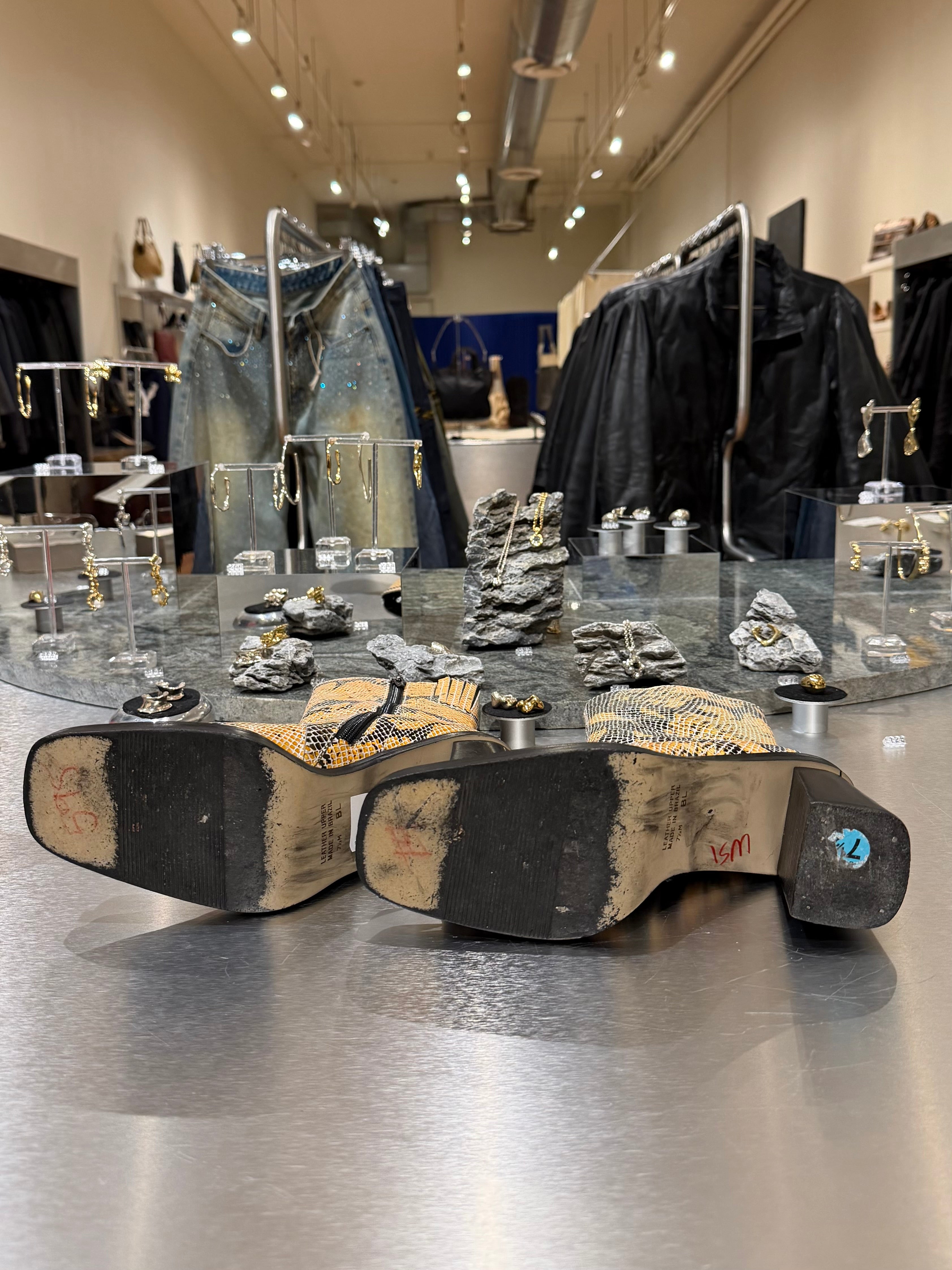 MIA Orange Snakeskin Boots