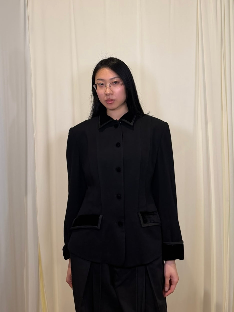 DKNY Black Wool & Velvet Jacket