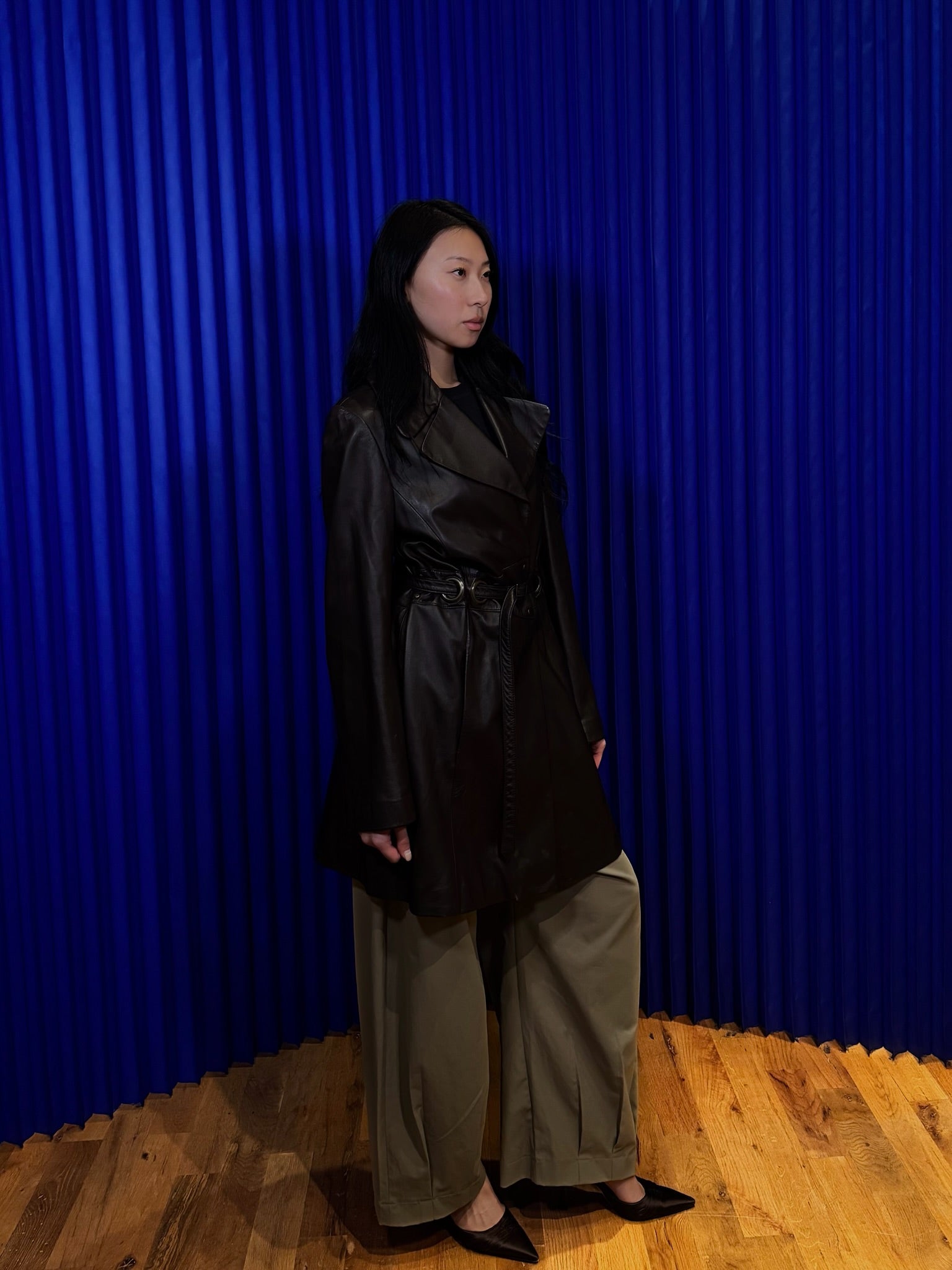 Via Spiga Belted Leather Coat