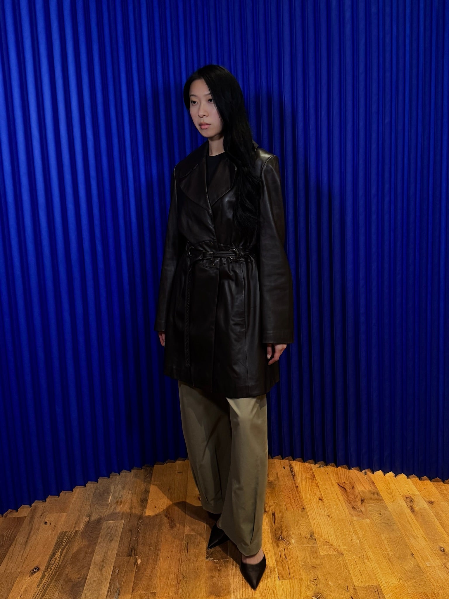 Via Spiga Belted Leather Coat