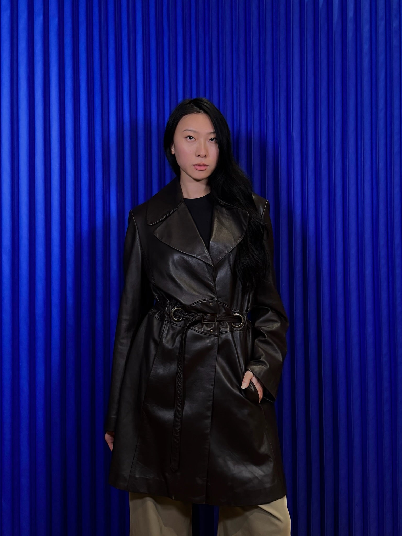 Via Spiga Belted Leather Coat